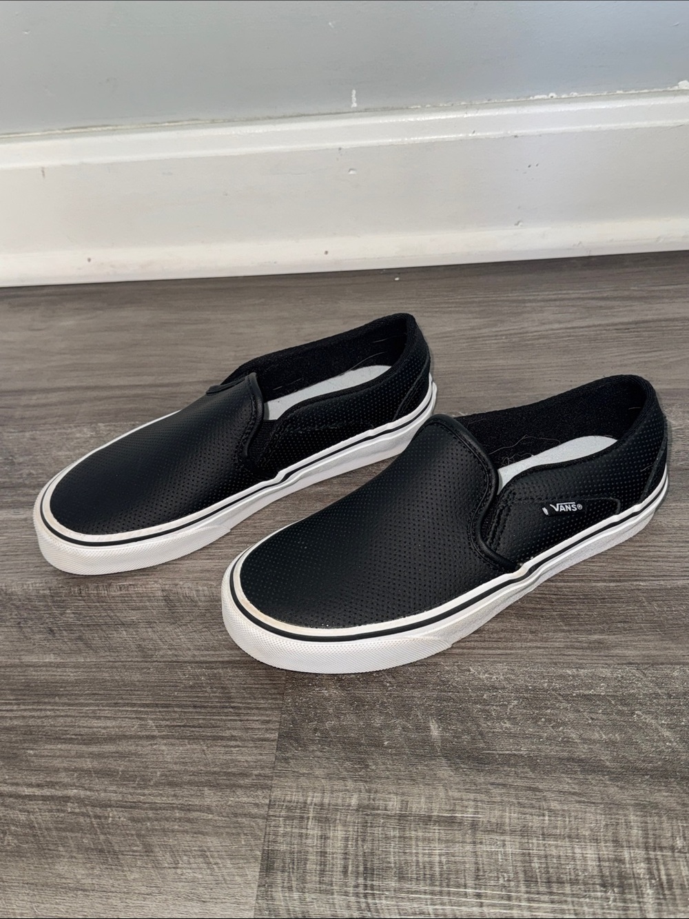 NEW Vans black leather slip on shoes 5 womens sneaker